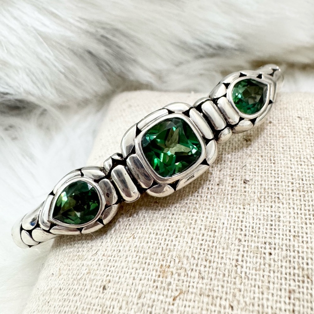 John Hardy Green Gemstone Kali Pebble Kick Cuff Bracelet .925